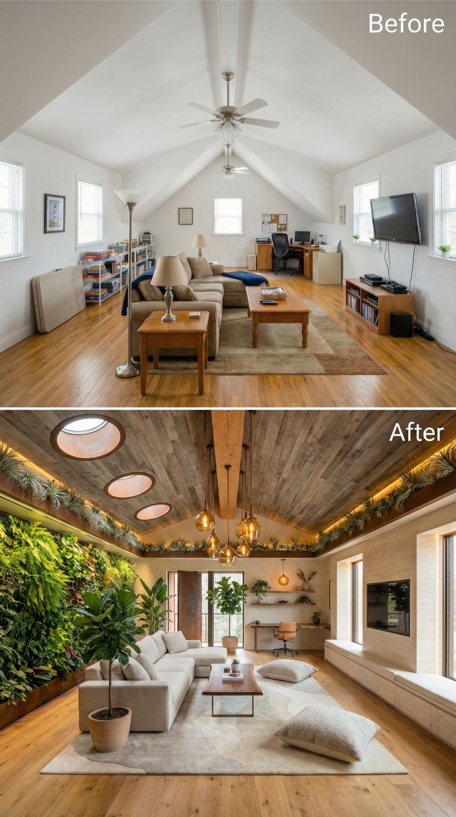 Flat White Attic Reinvented as Biophilic Retreat with Living Wall