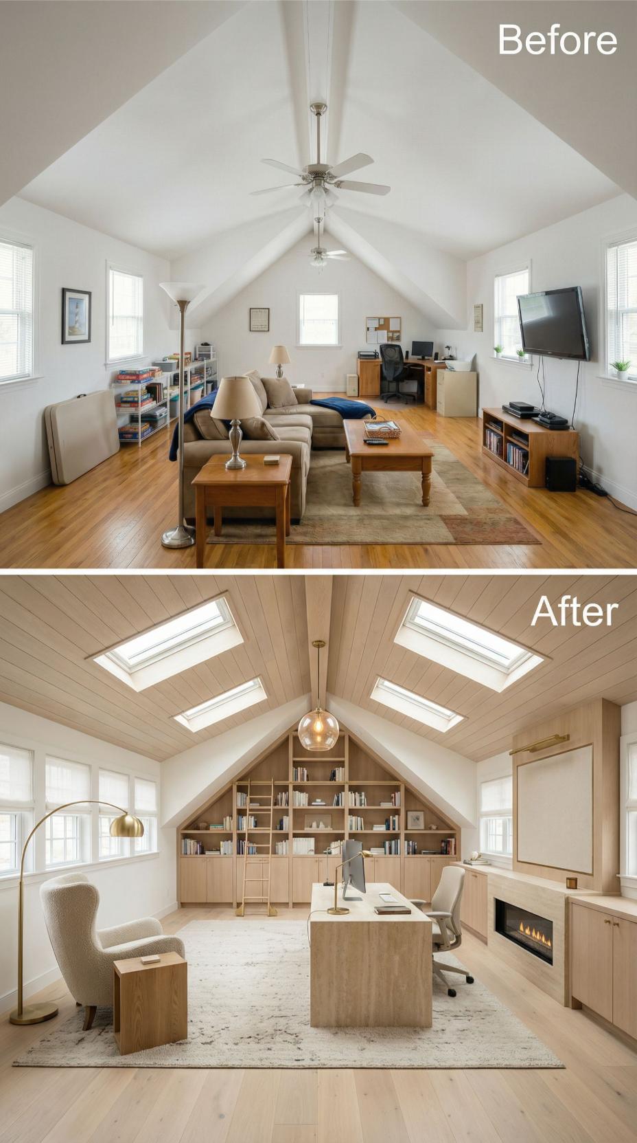 Ceiling Fan Office Erased for Blonde Wood Study with Skylight Quartet
