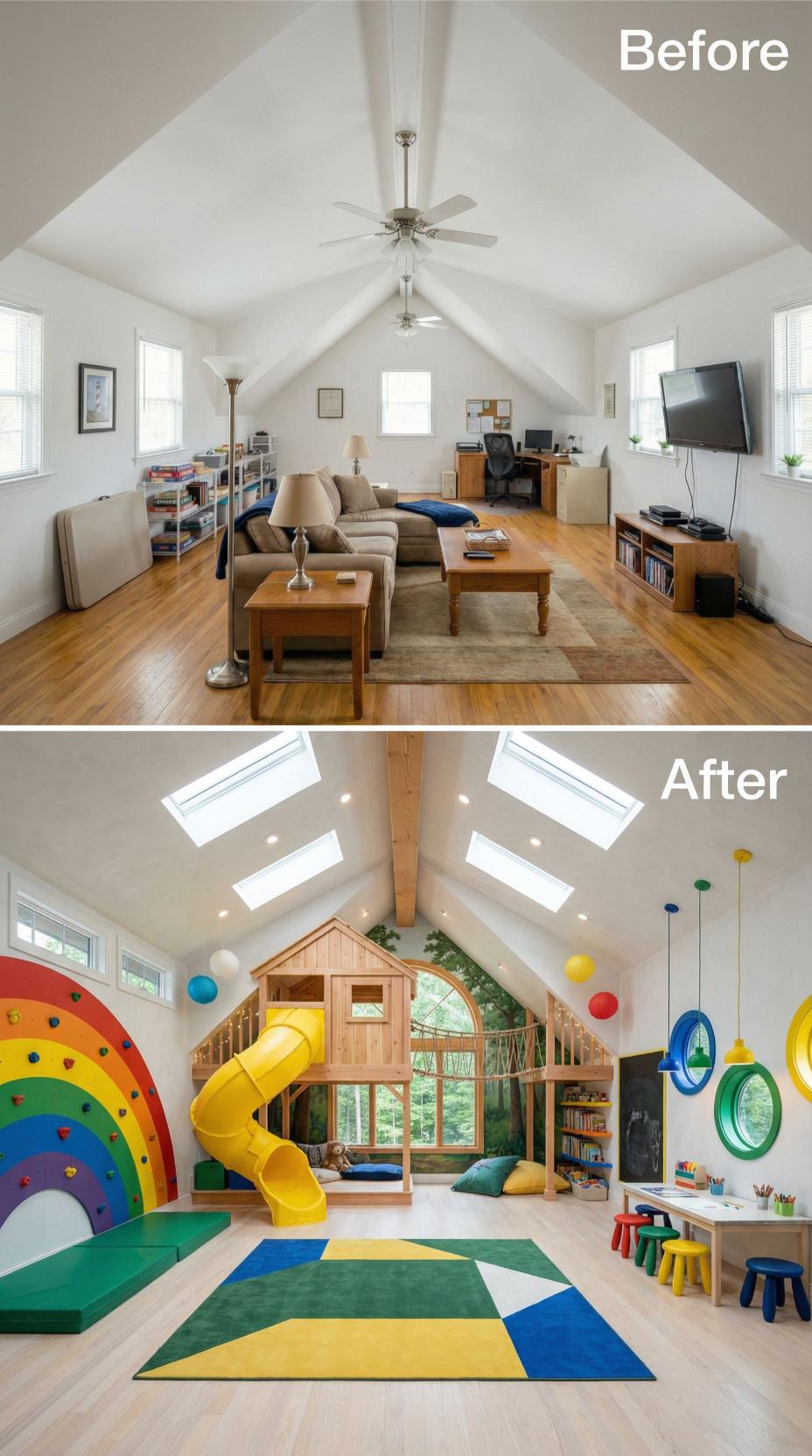 Former Beige Study Explodes into Primary-Color Indoor Playground