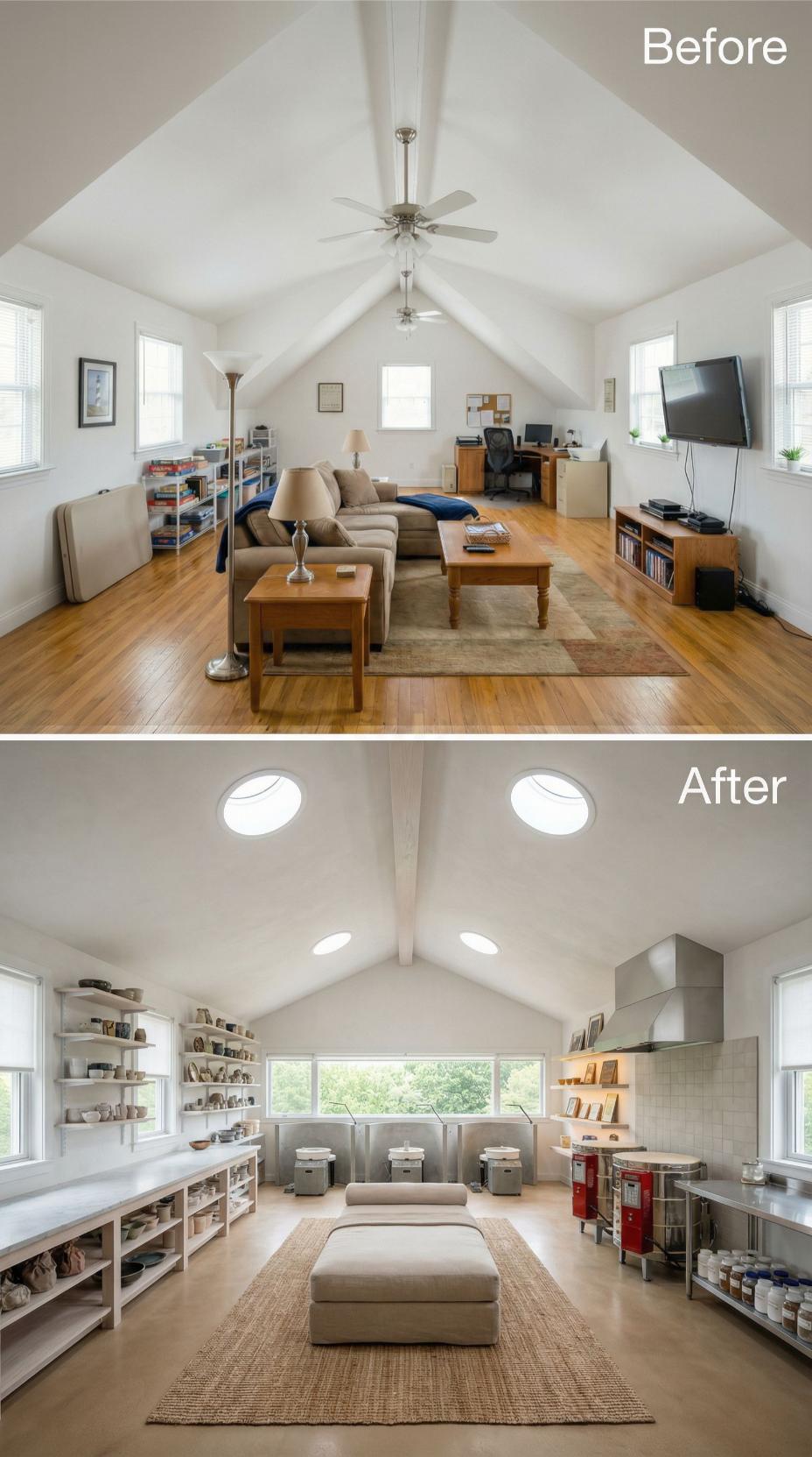 Casual Living Room Cleared Out for Professional Pottery Studio