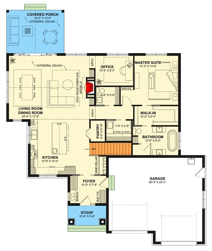 Floor Plan: A Central Staircase Divides Public and Private Zones Efficiently