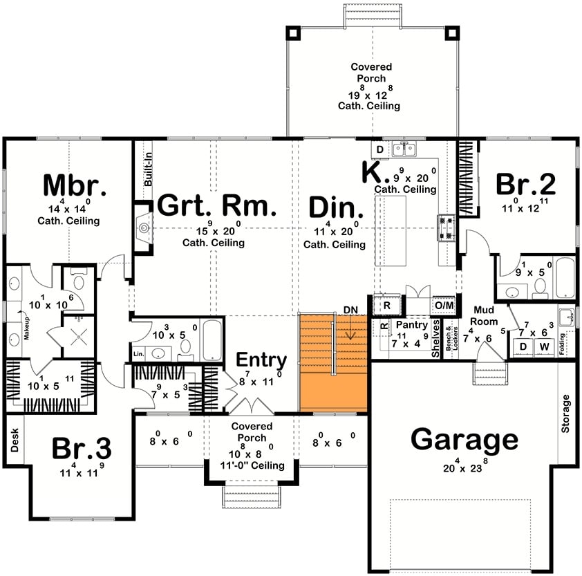 Floor Plan: Kitchen Sight Lines Reach the Garage, Porch, and Front Door Simultaneously