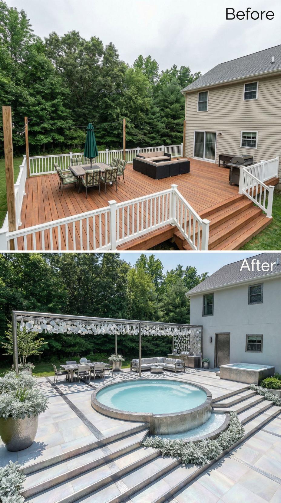 Round Infinity Pool and Spa Pavilion Convert Elevated Deck into Resort Terrace