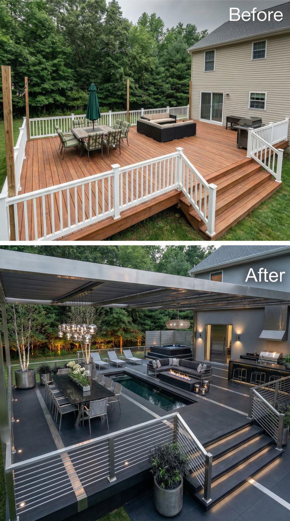 Slate-Toned Composite Decking with Integrated Spa and Outdoor Kitchen