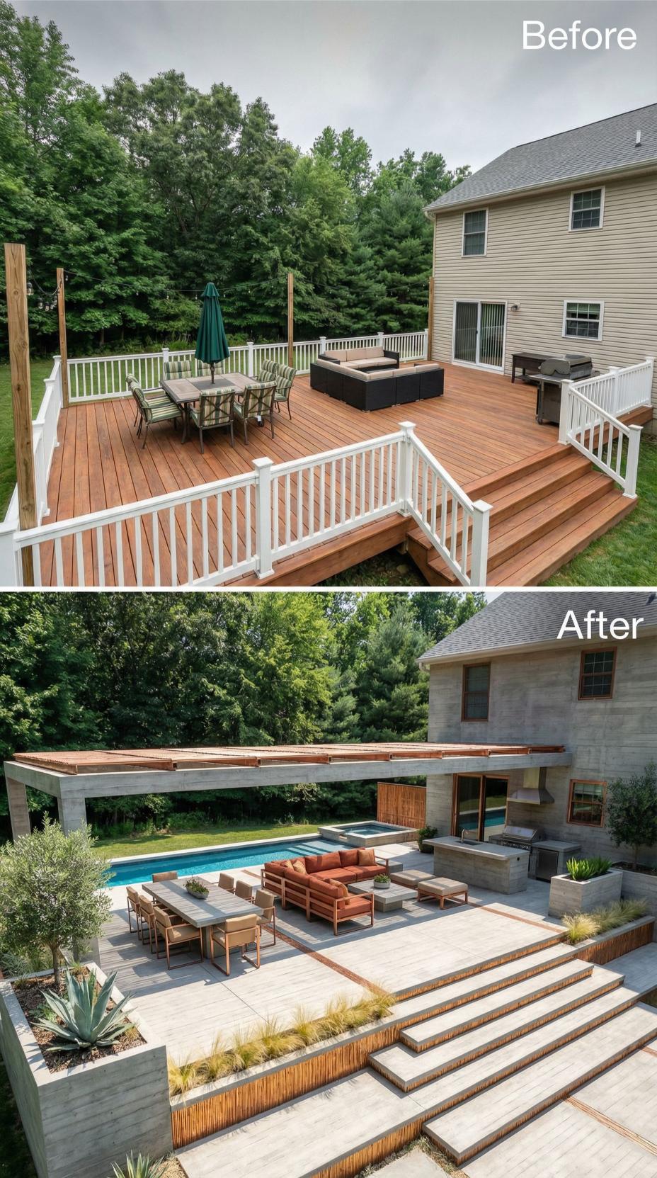Limestone Pavilion with Lap Pool Replaces Elevated Wood Deck