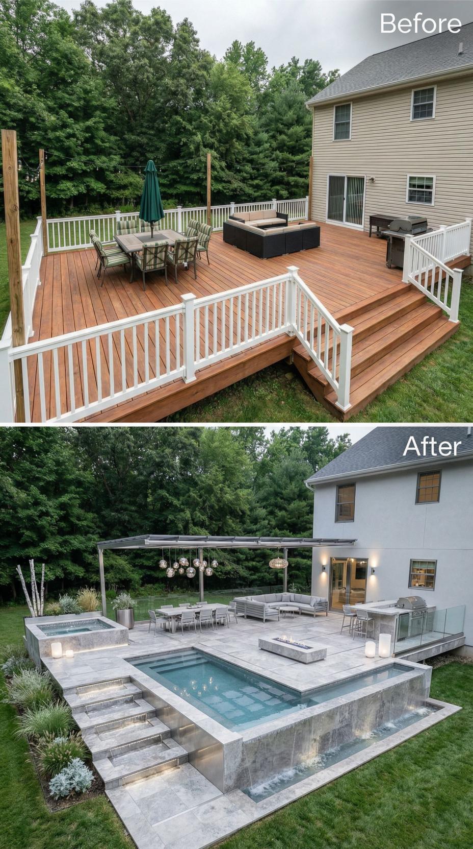 Raised Infinity Pool with Integrated Spa and Steel Pergola
