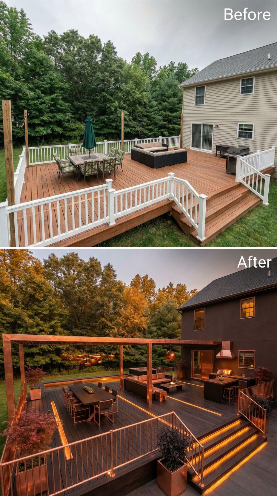 Dark Charcoal Siding and Multi-Zone Deck with LED-Lit Steps