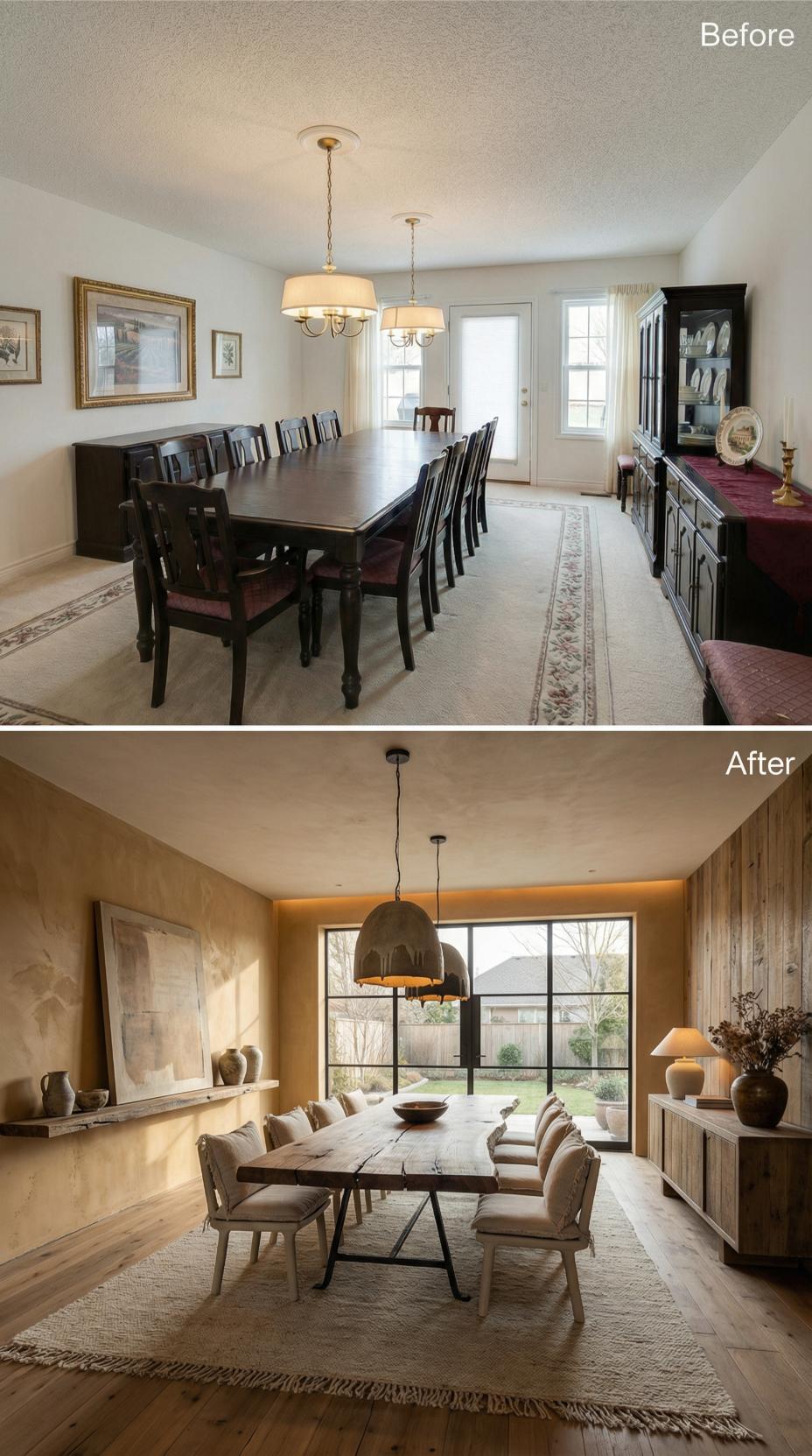 Beige Carpet Replaced by Wide Plank Oak and Black Steel Window Wall