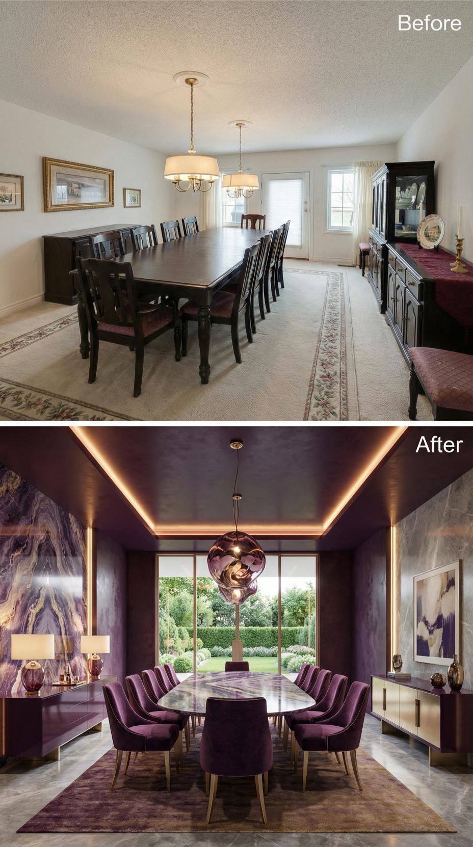 Deep Plum Lacquer and Cove Lighting Replace Builder-Grade Neutrals