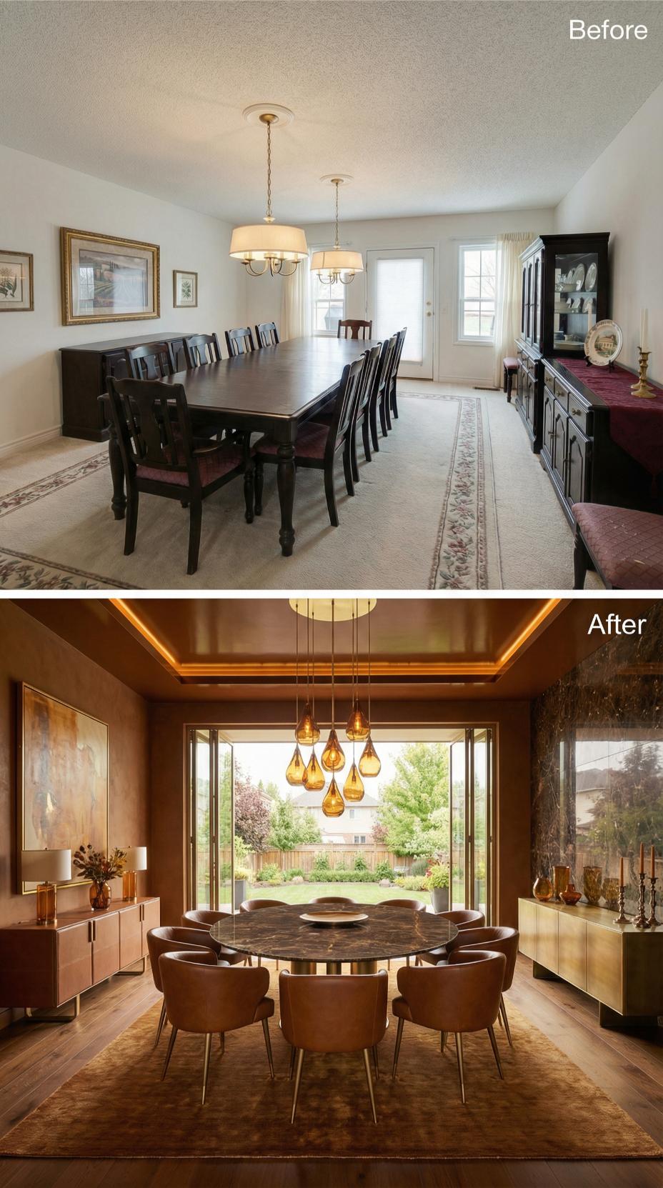 Amber Glass Cluster and Walnut Tray Ceiling Replace White Drywall