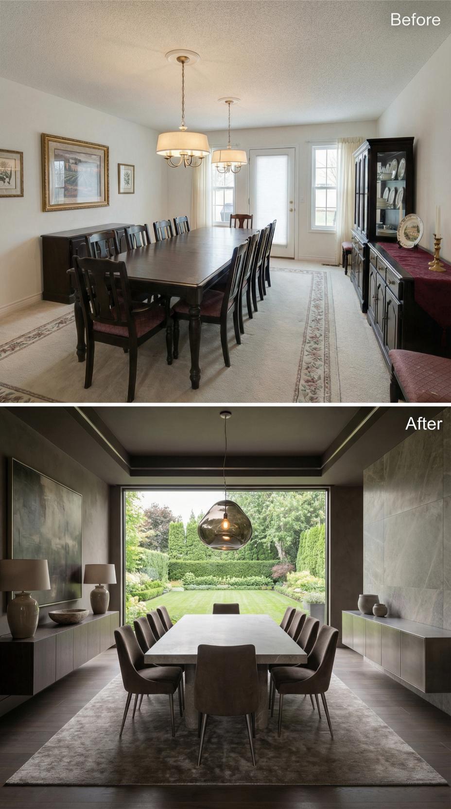 Charcoal Walls and Floating Console Replace Traditional Dark Wood