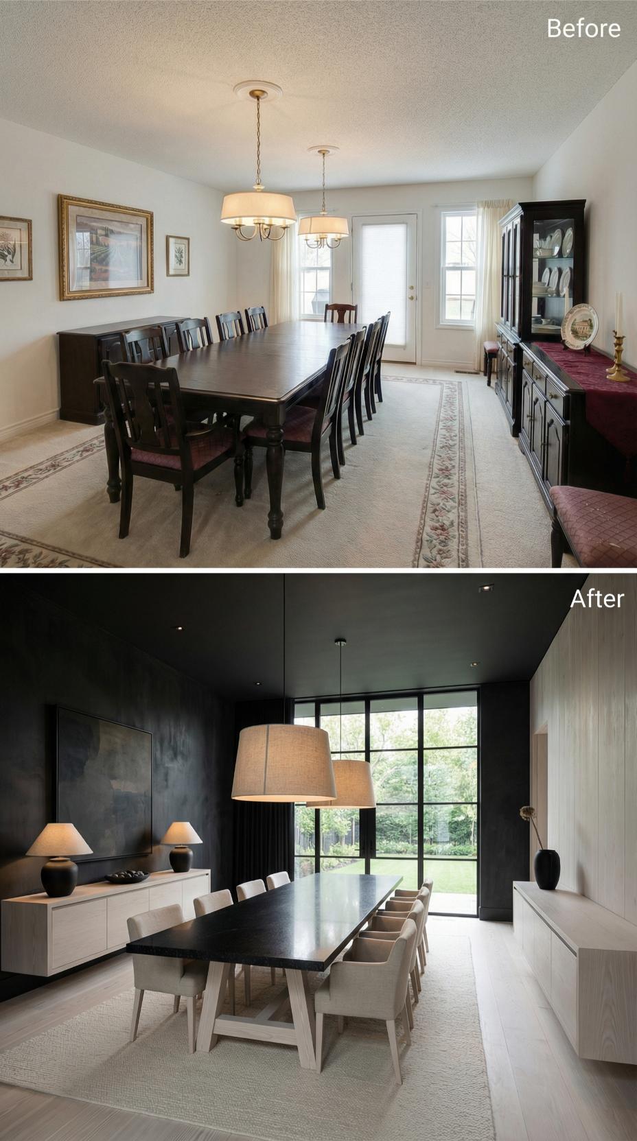 Charcoal Walls and Black Steel Windows Replace Beige Tradition