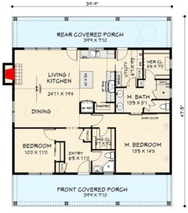 Country-Style 2-Bedroom Cabin with Covered Front and Back Porches ...