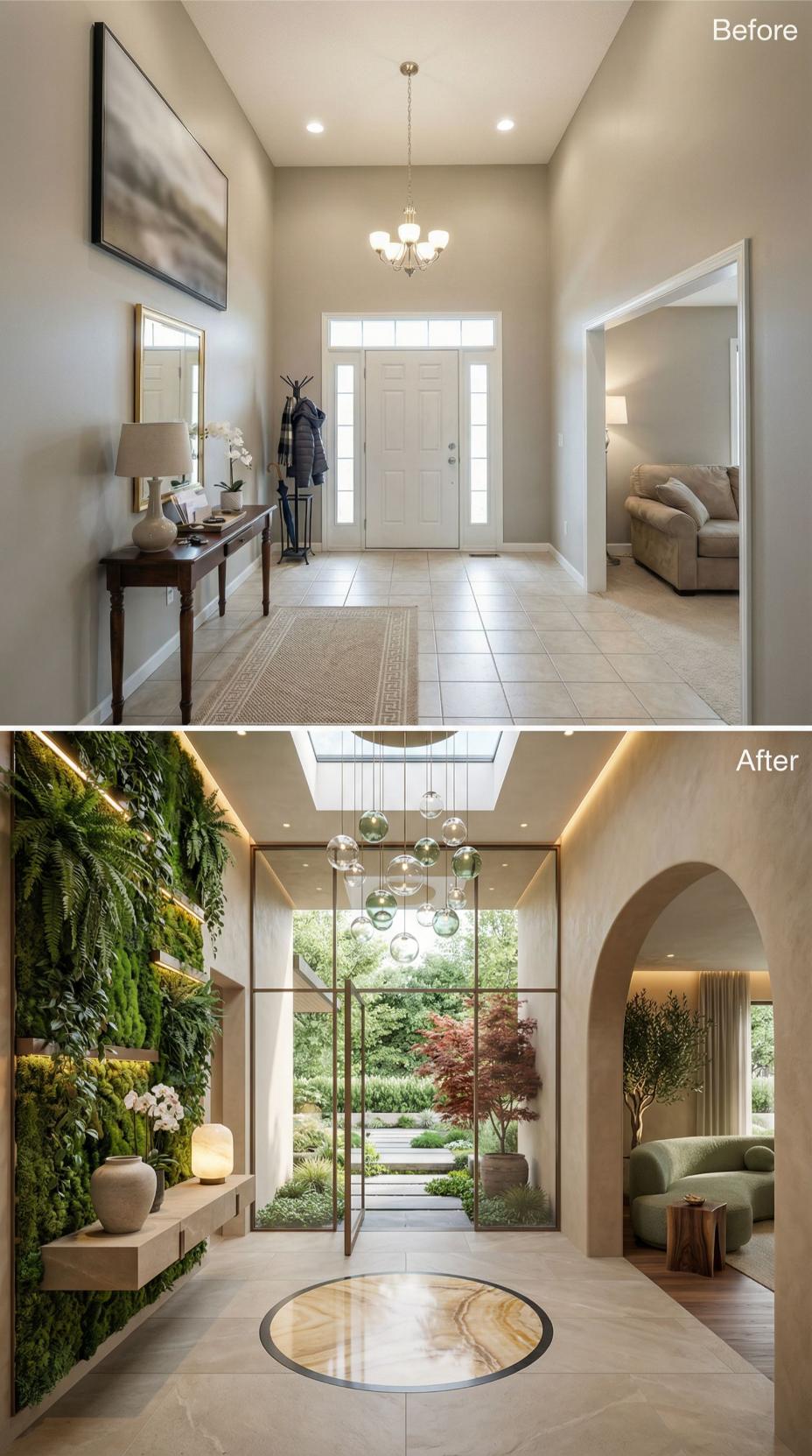 Living Vertical Garden with Skylighted Glass Entry and Terrazzo Inlay