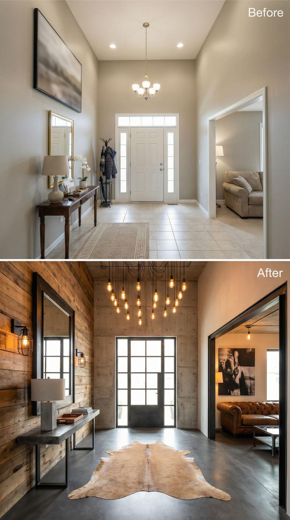 Industrial Grit with Reclaimed Wood Paneling and Edison Cluster Pendant