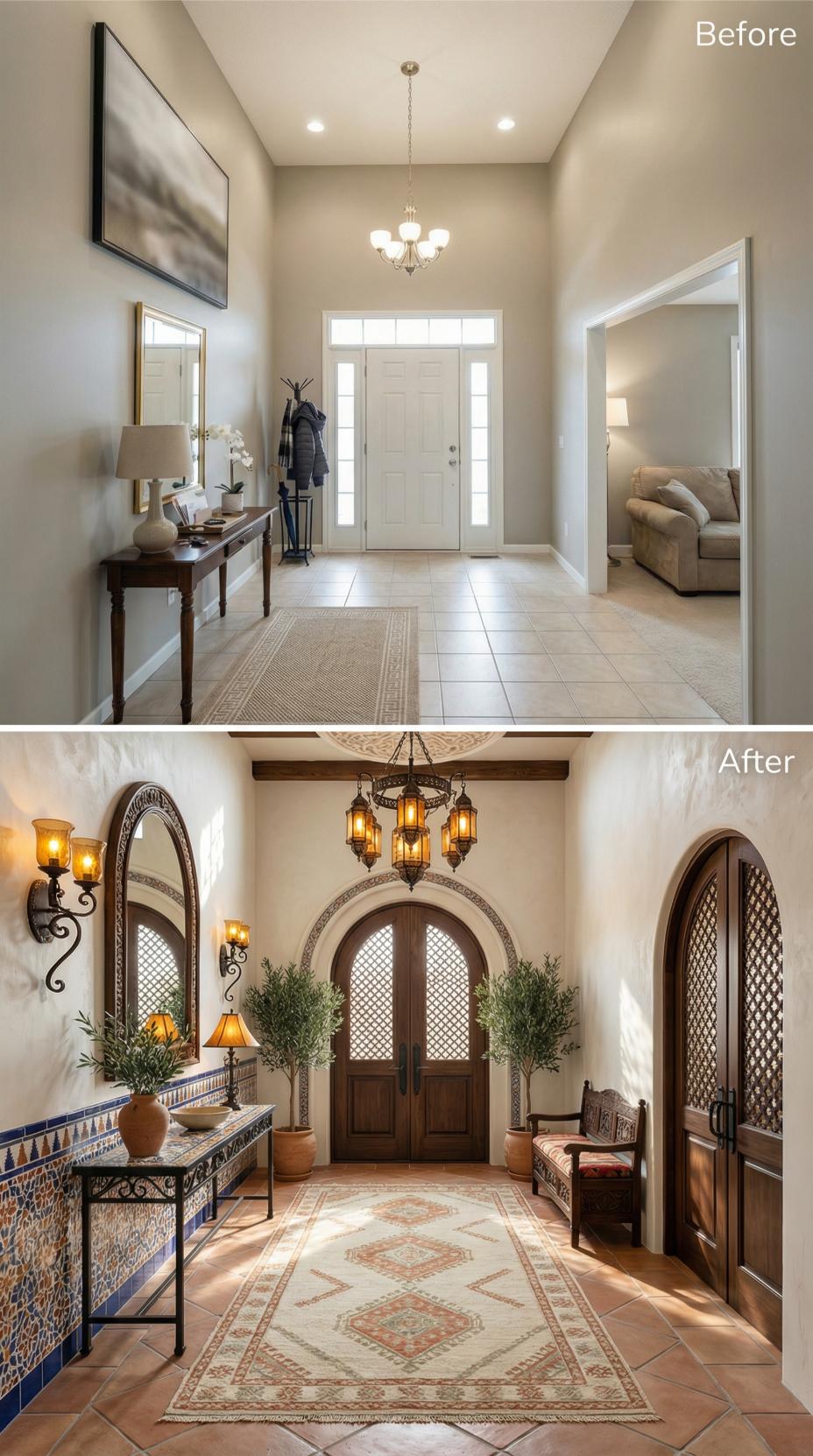 Mediterranean Archways and Moorish Details Replace Builder-Grade Entry