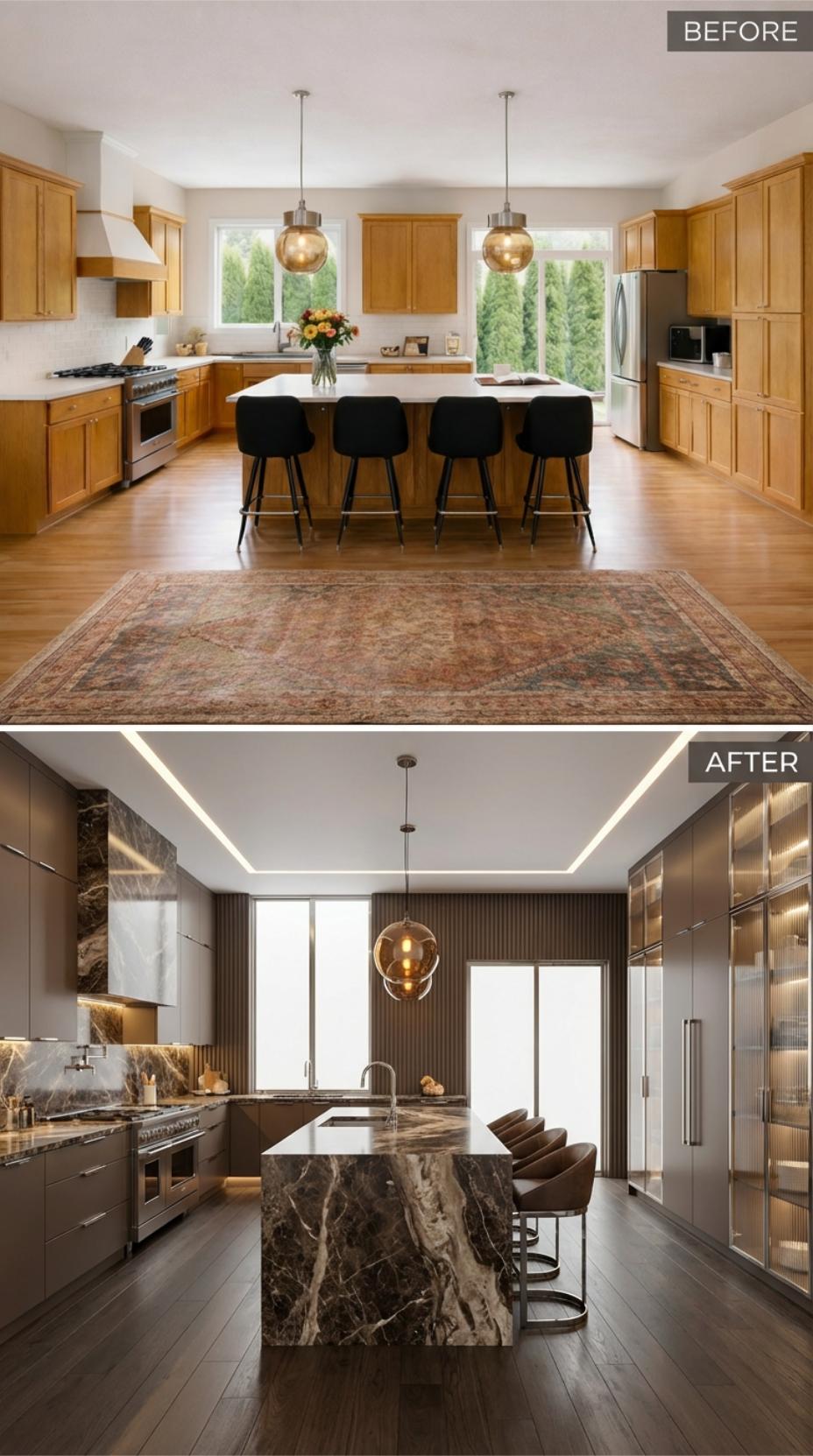 Marble Island Waterfall Edges Replace Standard White Countertop