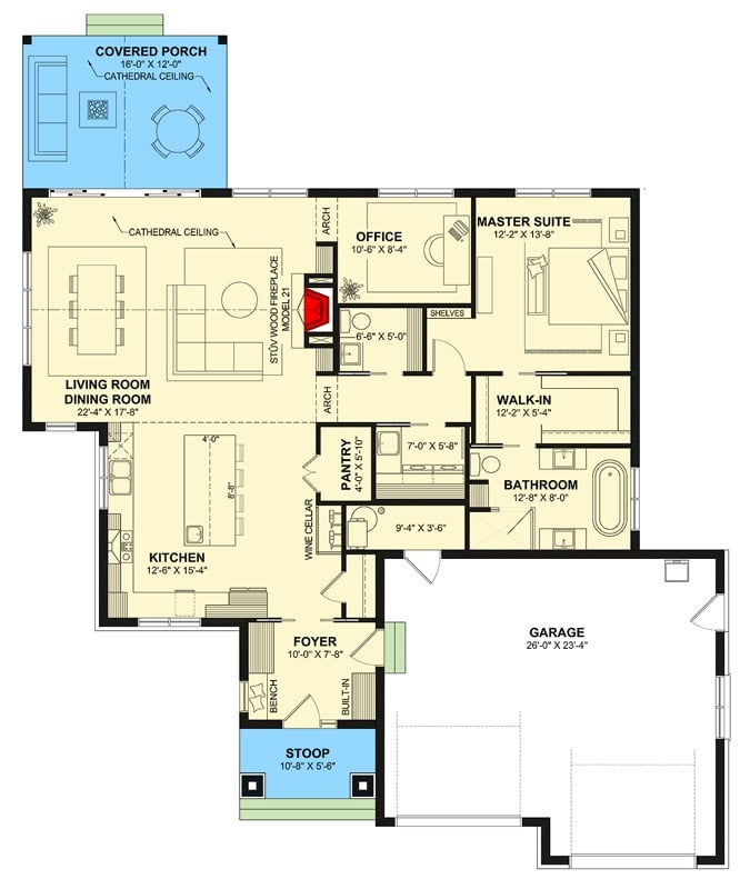 Floor Plan: The Master Suite Connects Directly to a Walk-In Closet and Private Office