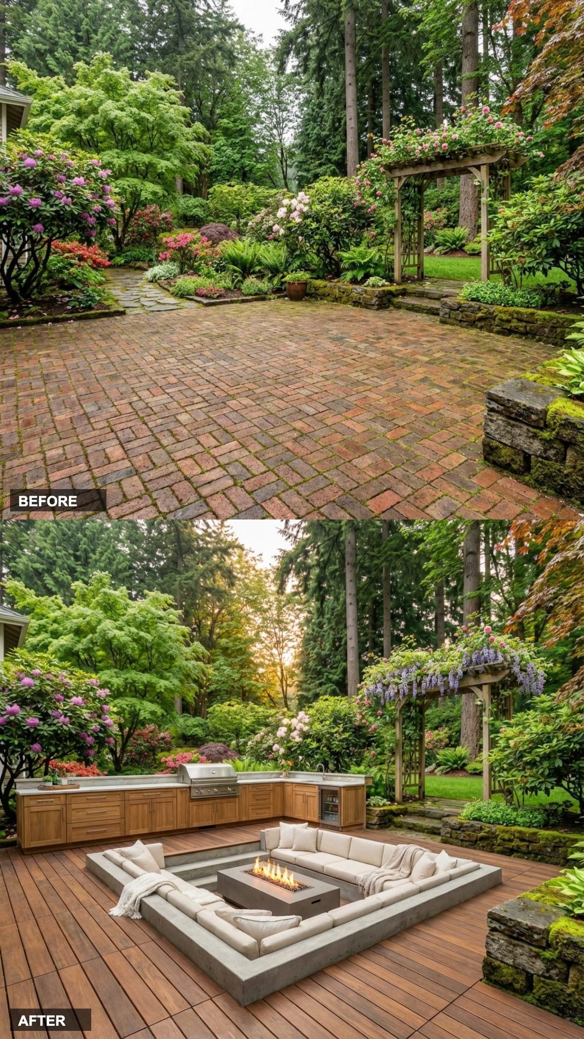 The Same Tired Slab, Now a Warm-Toned Resort Lounge With a Sunken Fire Pit