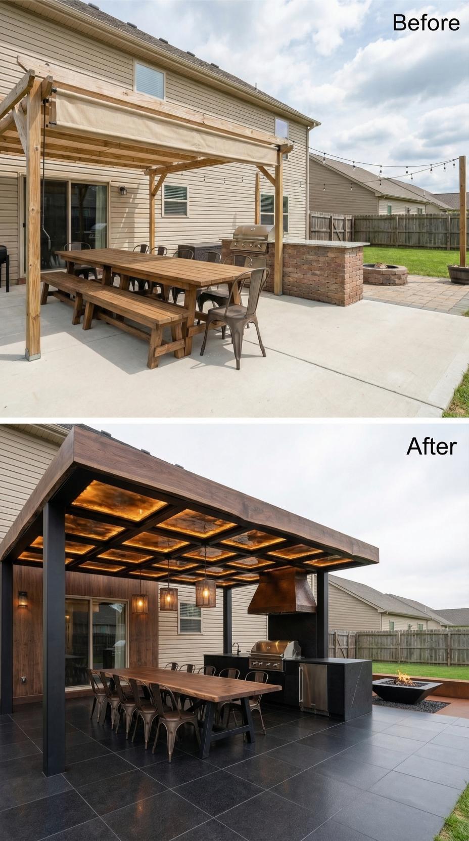 From Canvas Canopy to Backlit Pergola with Live Edge Drama