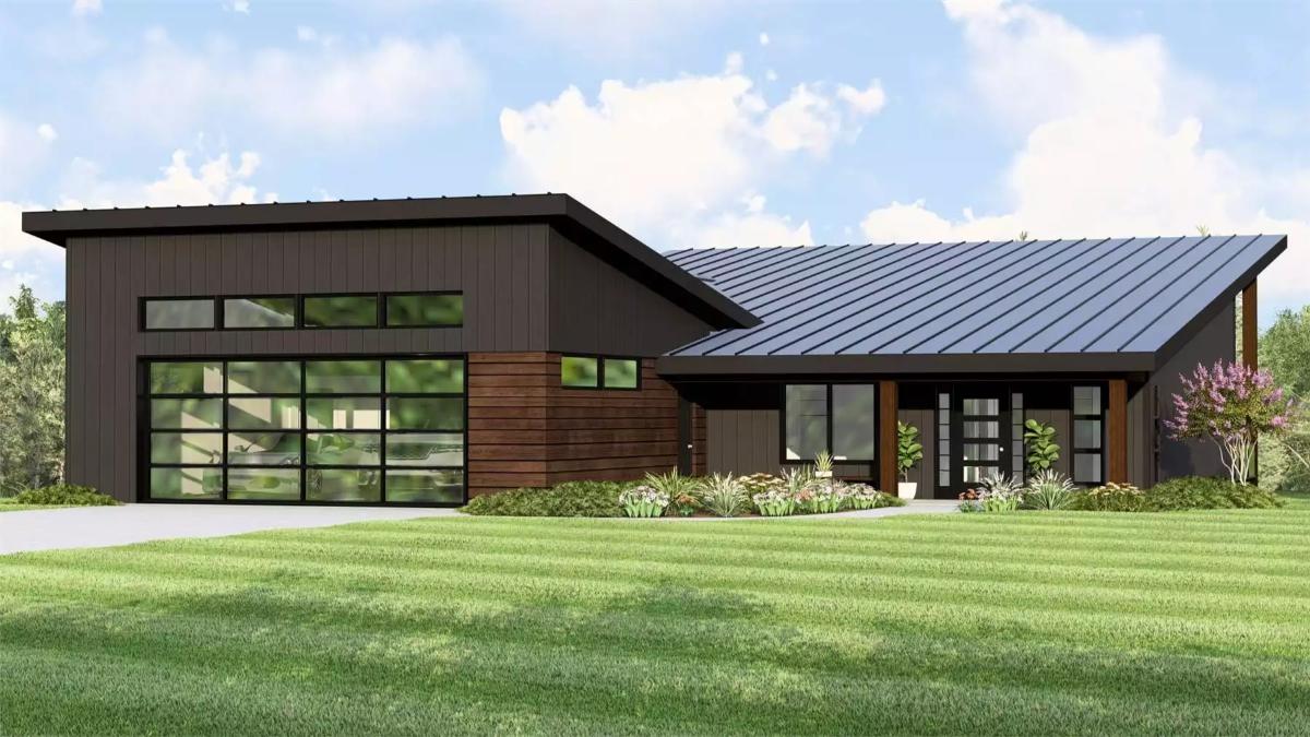 2-Bedroom Modern-Style Home with Open-Concept Layout and Covered Front Porch (Floor Plan)