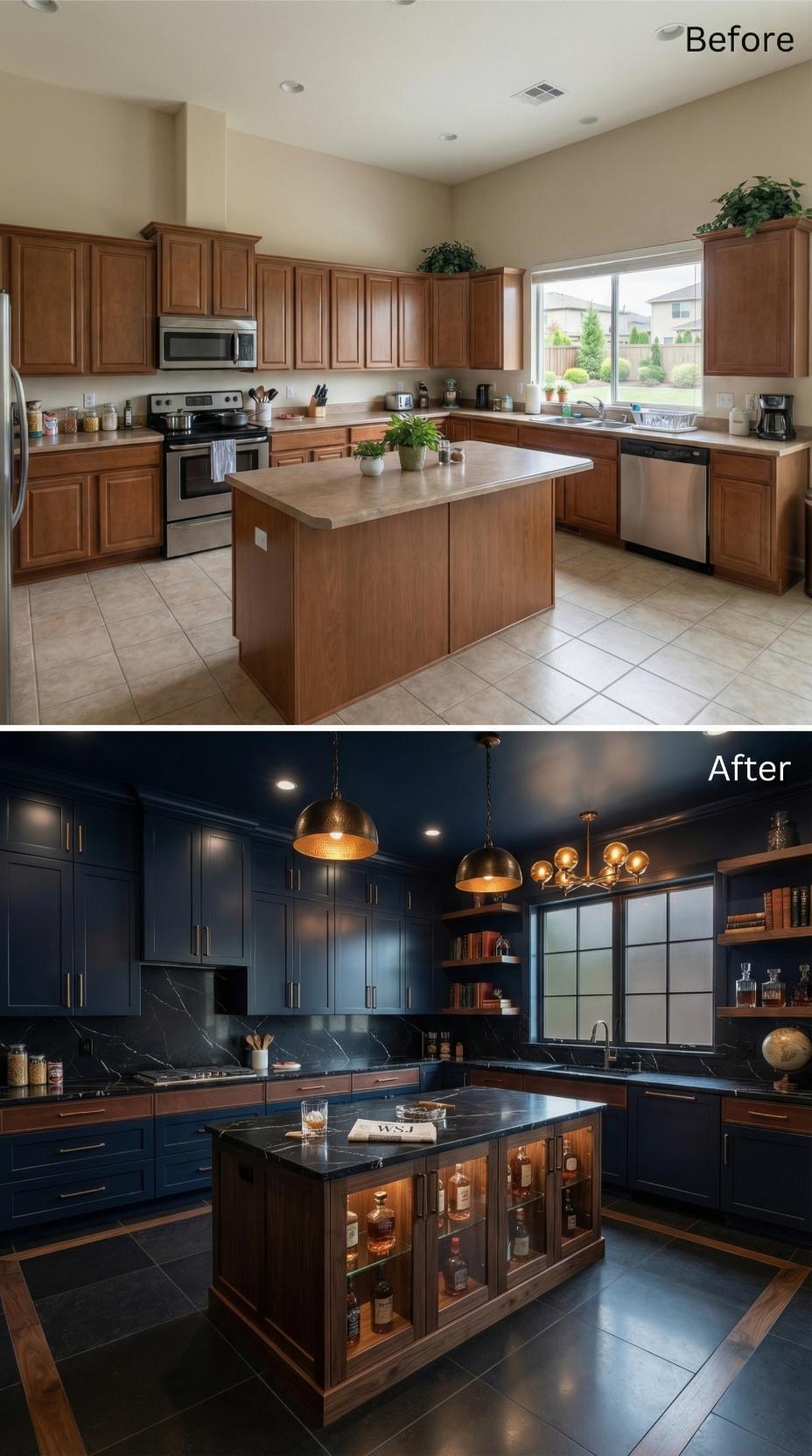 Moody Navy Cabinets Replace Beige Builder Standard