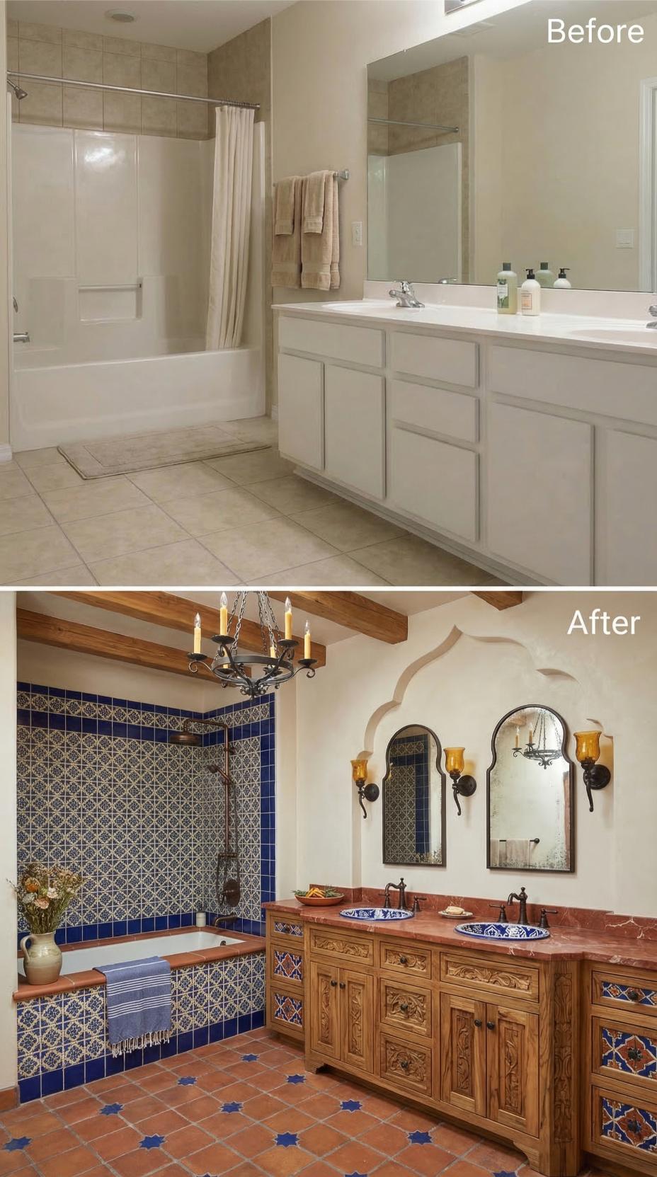 Spanish Colonial Revival with Cobalt Tile and Hand-Carved Pine Vanity