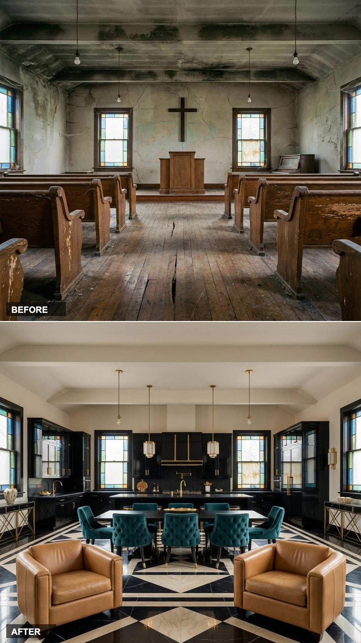 Gold Ceiling, Black Lacquer: Art Deco Arrives at the Converted Church and It Brought Champagne