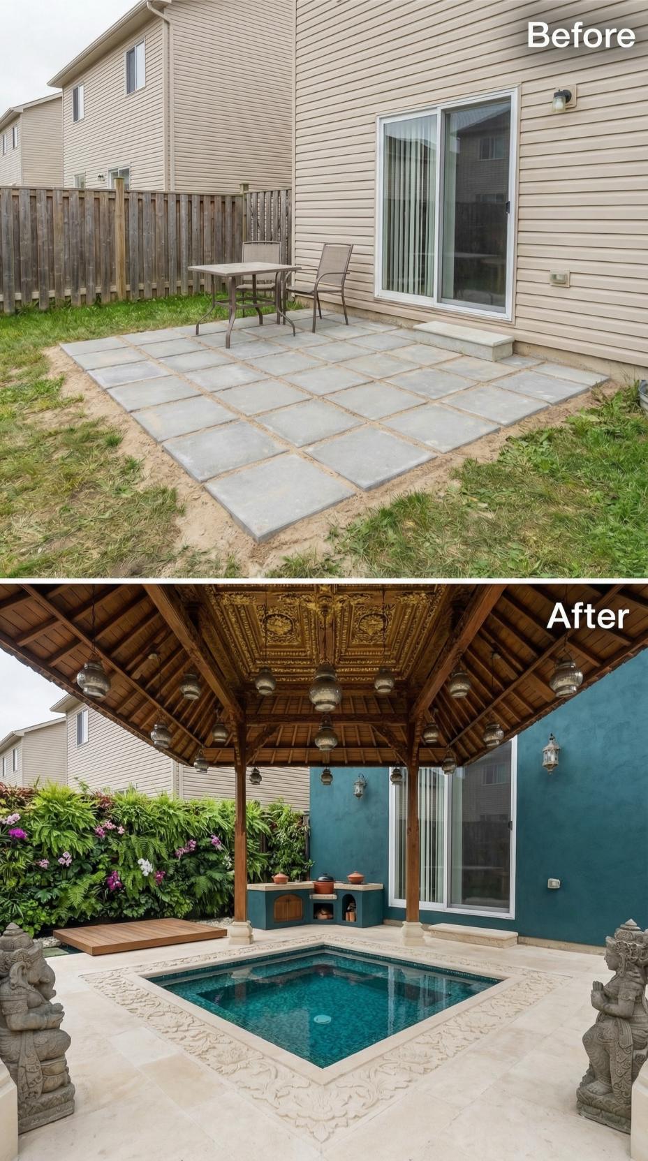 Simple Paver Slab Demolished for Balinese Pavilion with Plunge Pool