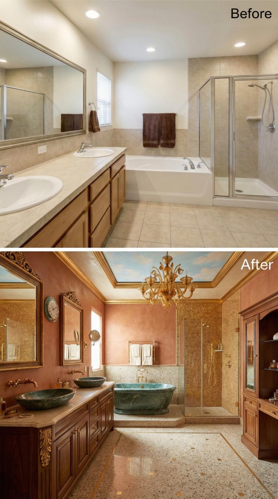Venetian Plaster Walls and a Green Marble Tub Retired Every Inch of Builder Beige