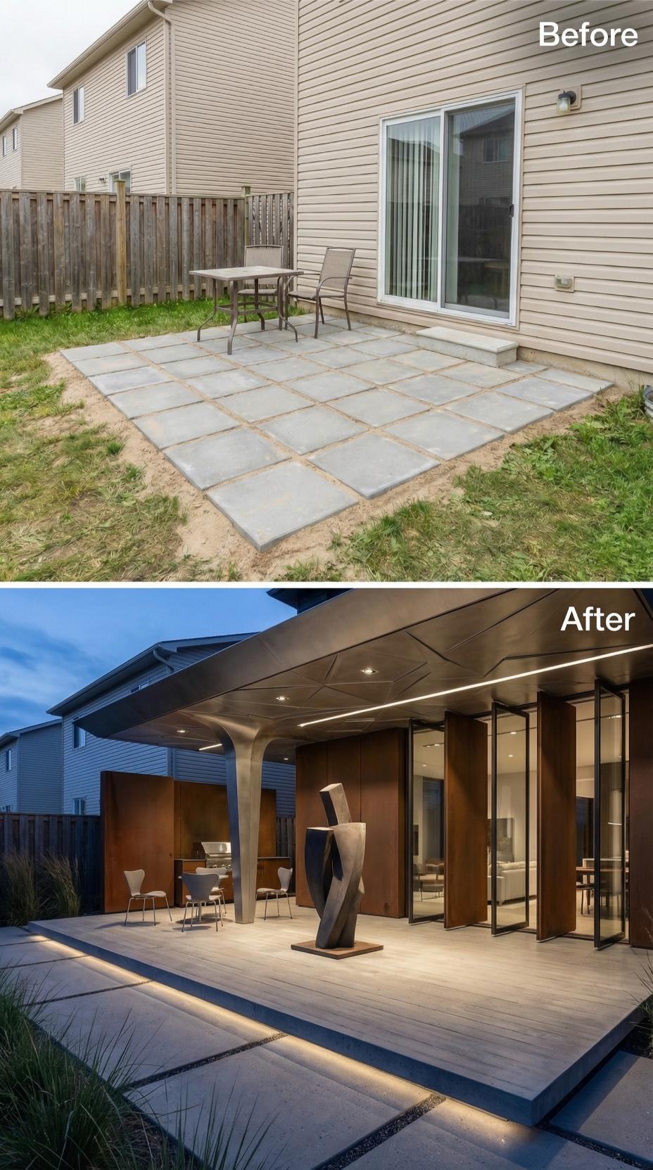 Paver Grid Erased for Bronze-Clad Pavilion with Folding Glass Walls