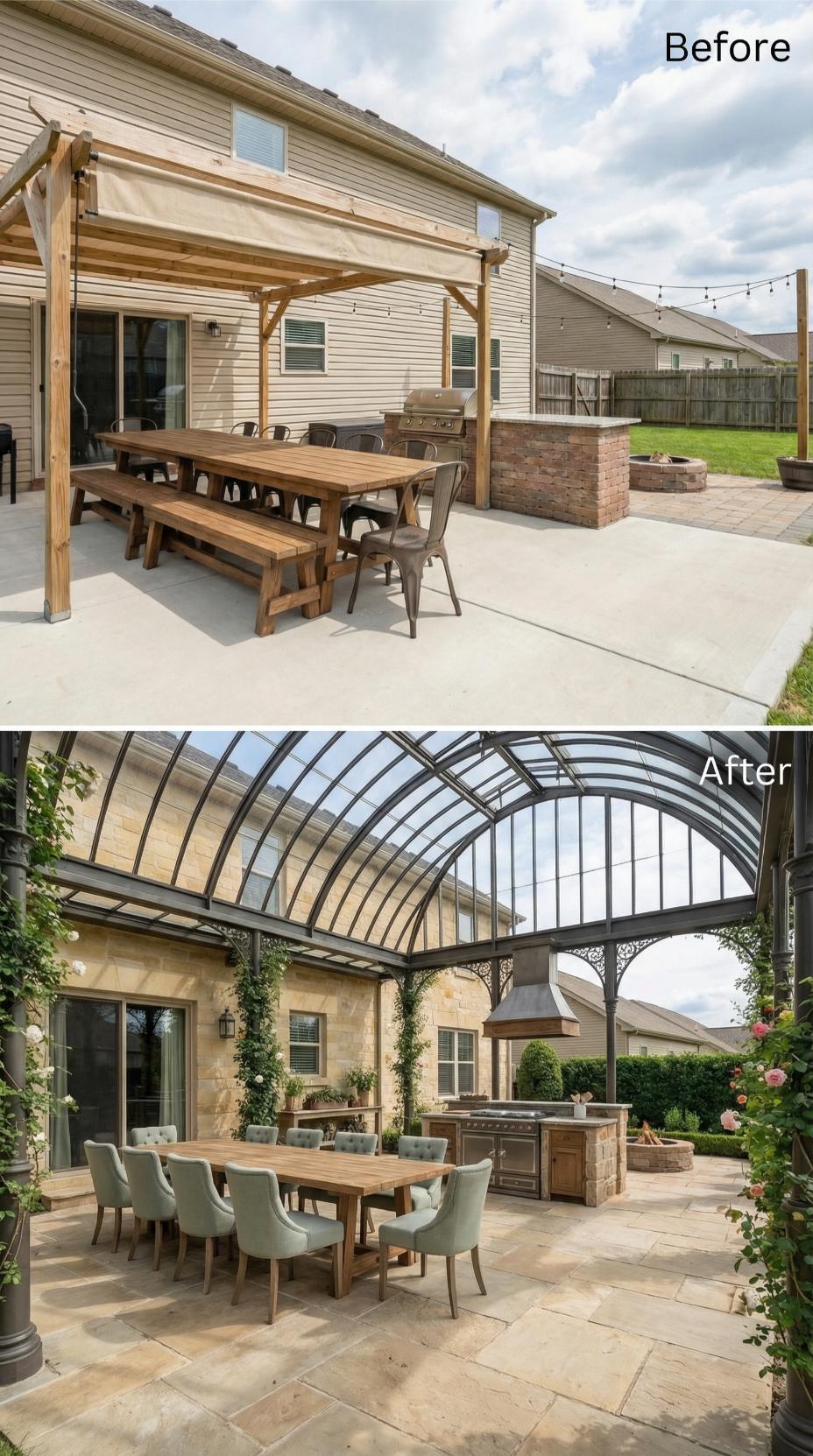 Barrel Vault Canopy with Wrought Iron Tracery and Stone Cladding