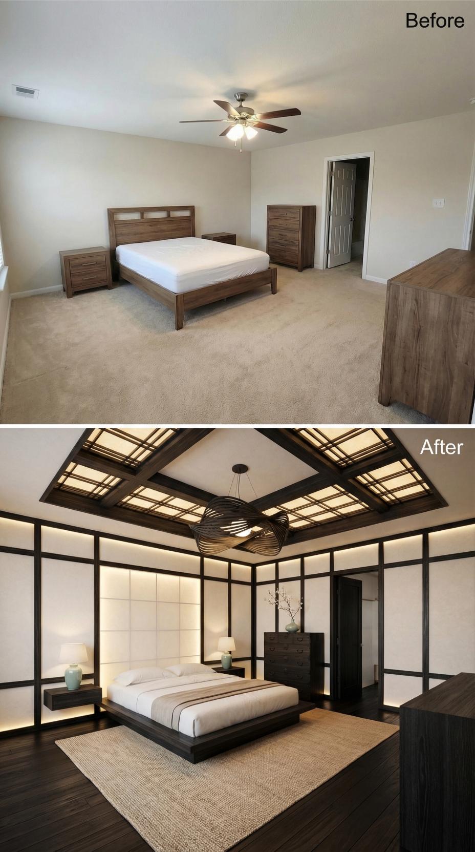 Shoji-Inspired Grid Walls and Illuminated Coffered Skylight Panels