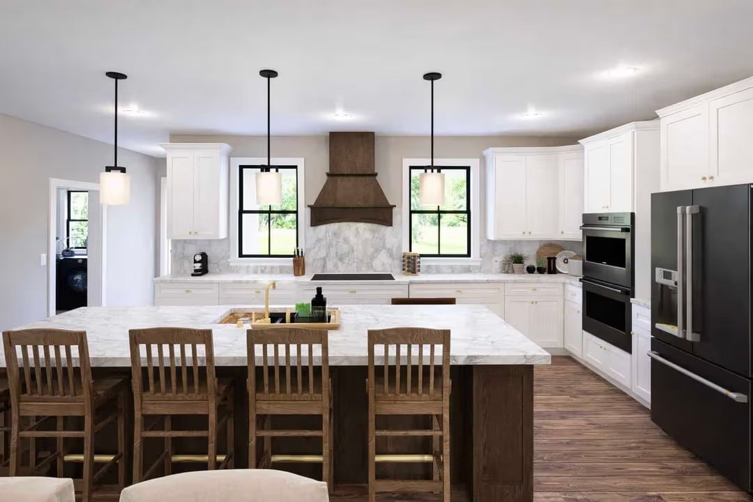 Dark Wood and Marble Create a Kitchen Built for Cooking and Gathering