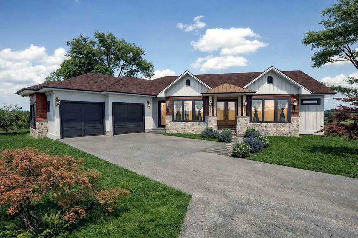 Modern 3-Bedroom Craftsman Ranch with Expansive Porch and Angled 2-Car Garage (Floor Plan)