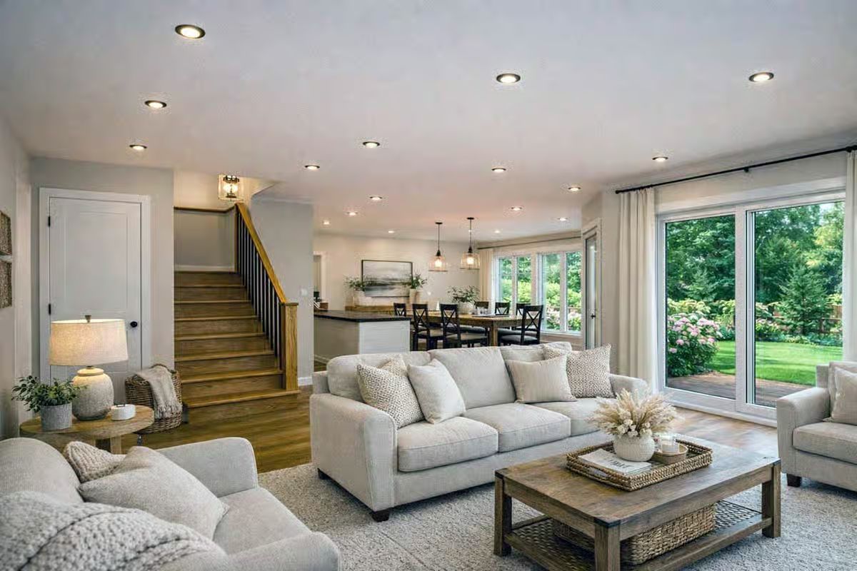 Open Living Space with Neutral Tones and Abundant Natural Light