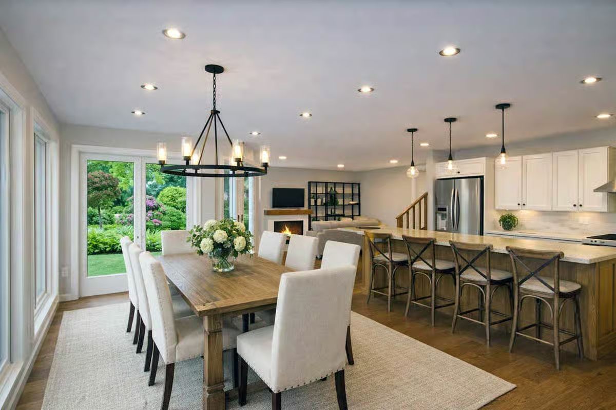 Dining and Kitchen Spaces Unite Under Recessed and Pendant Lighting