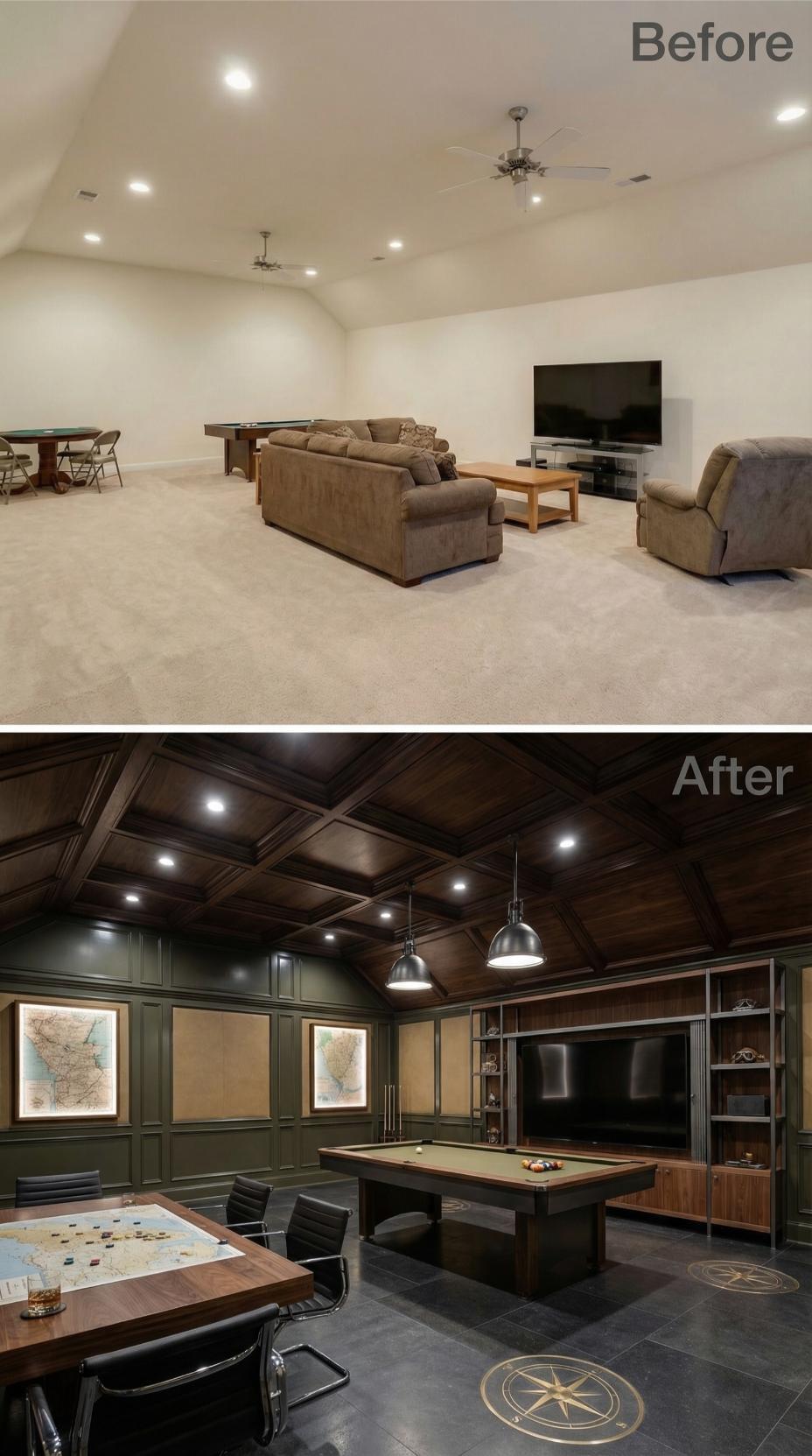 Navigator's Den with Coffered Walnut Ceiling and Olive Paneled Walls