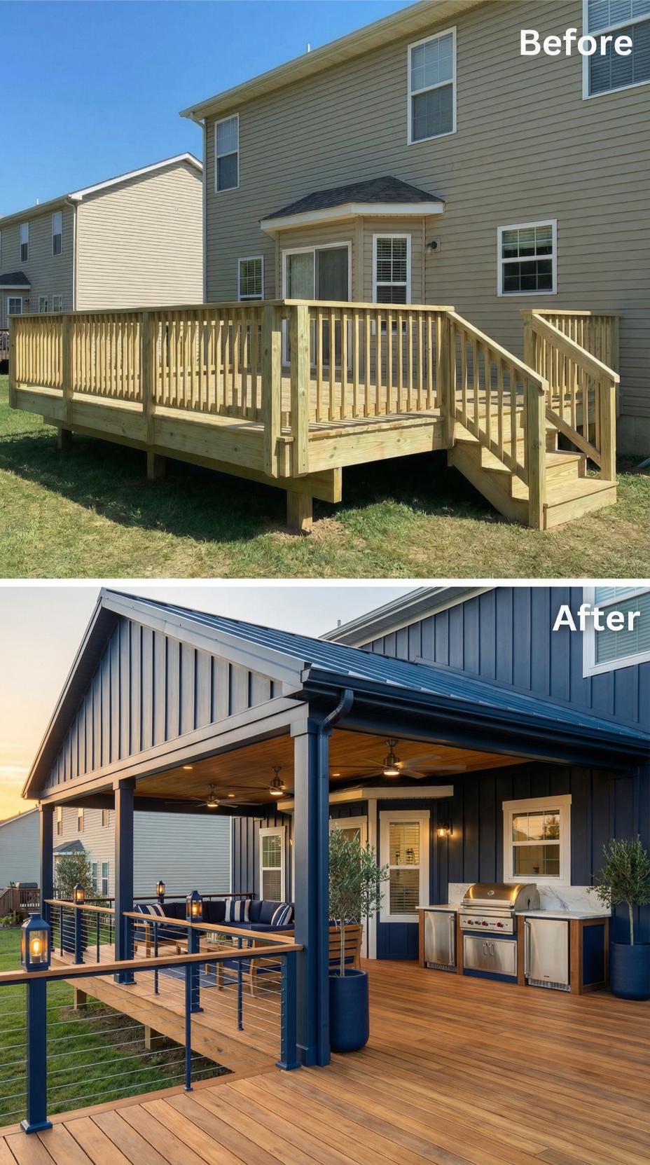 Pine Deck Upgraded to Blue Steel Pavilion with Outdoor Kitchen