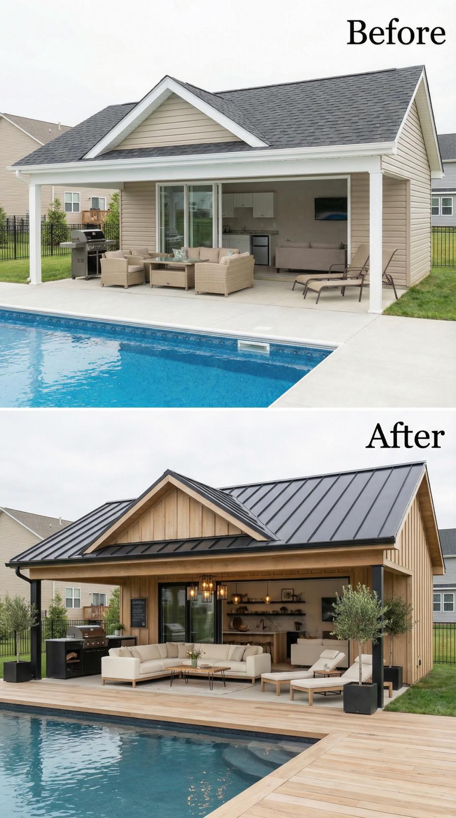 Charcoal Metal Standing Seam and Natural Cedar Siding Wrap Modern Pavilion