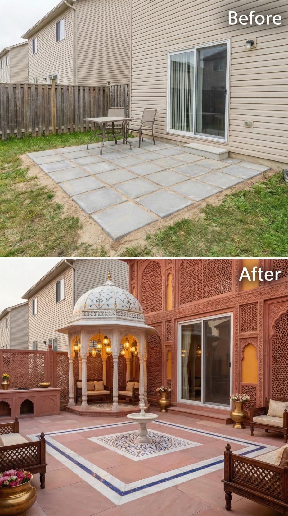 Mughal Palace Courtyard with Latticed Terra Cotta Walls and Domed Gazebo