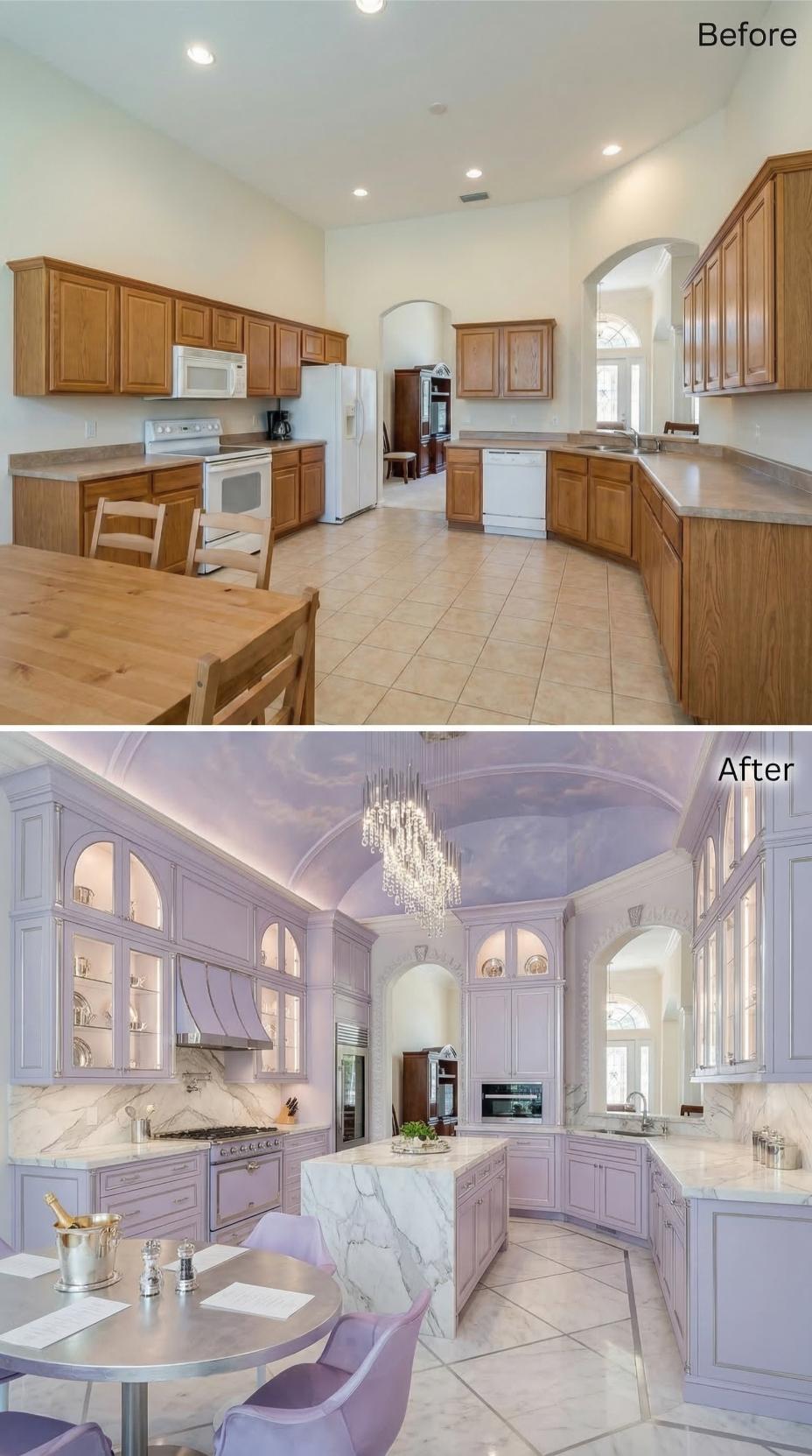 Lavender Lacquer and Barrel-Vaulted Plasterwork Bury Honey Oak in French Palace Drama