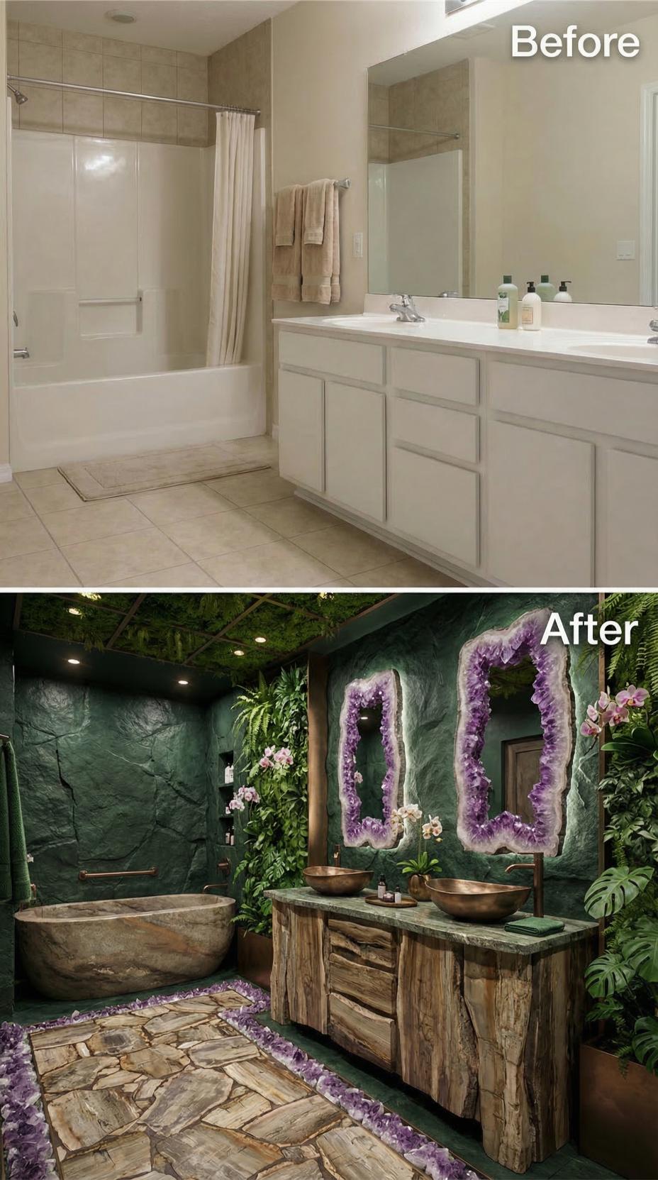 Geode Slices and Jungle Canopy Create a Grotto-Inspired Retreat