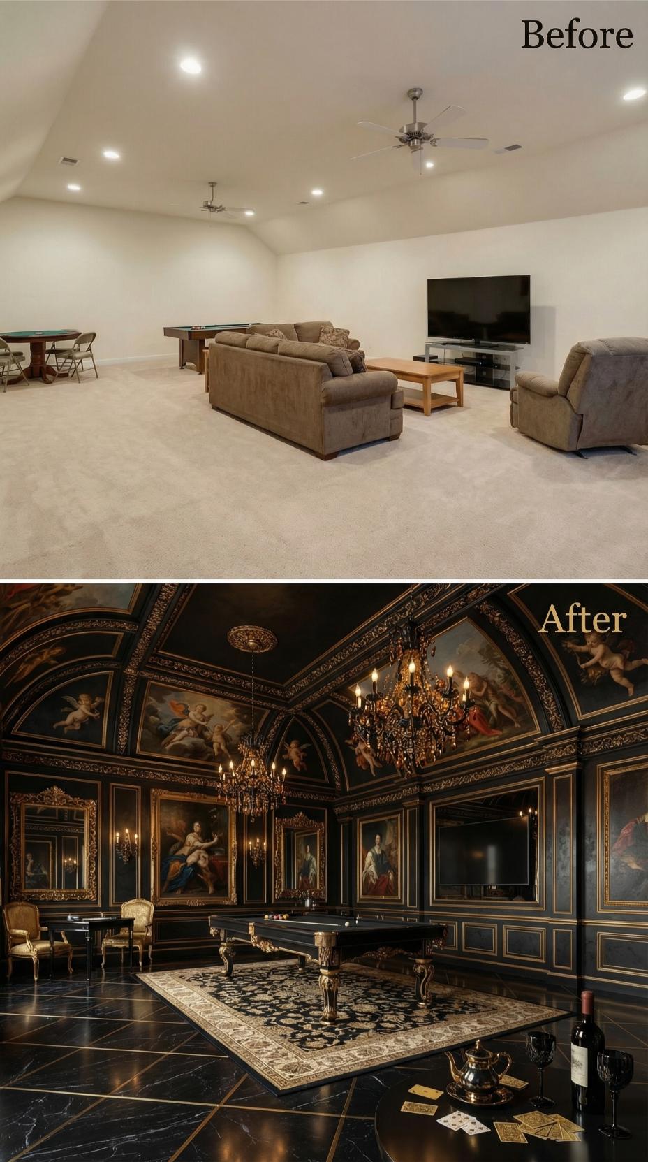Baroque Palace Gaming Salon with Classical Murals and Crystal Chandeliers