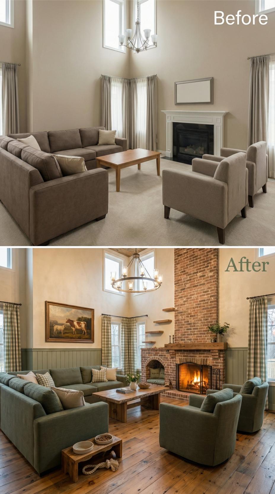 Exposed Brick Chimney and Sage Green Linen Retire Beige Anonymity