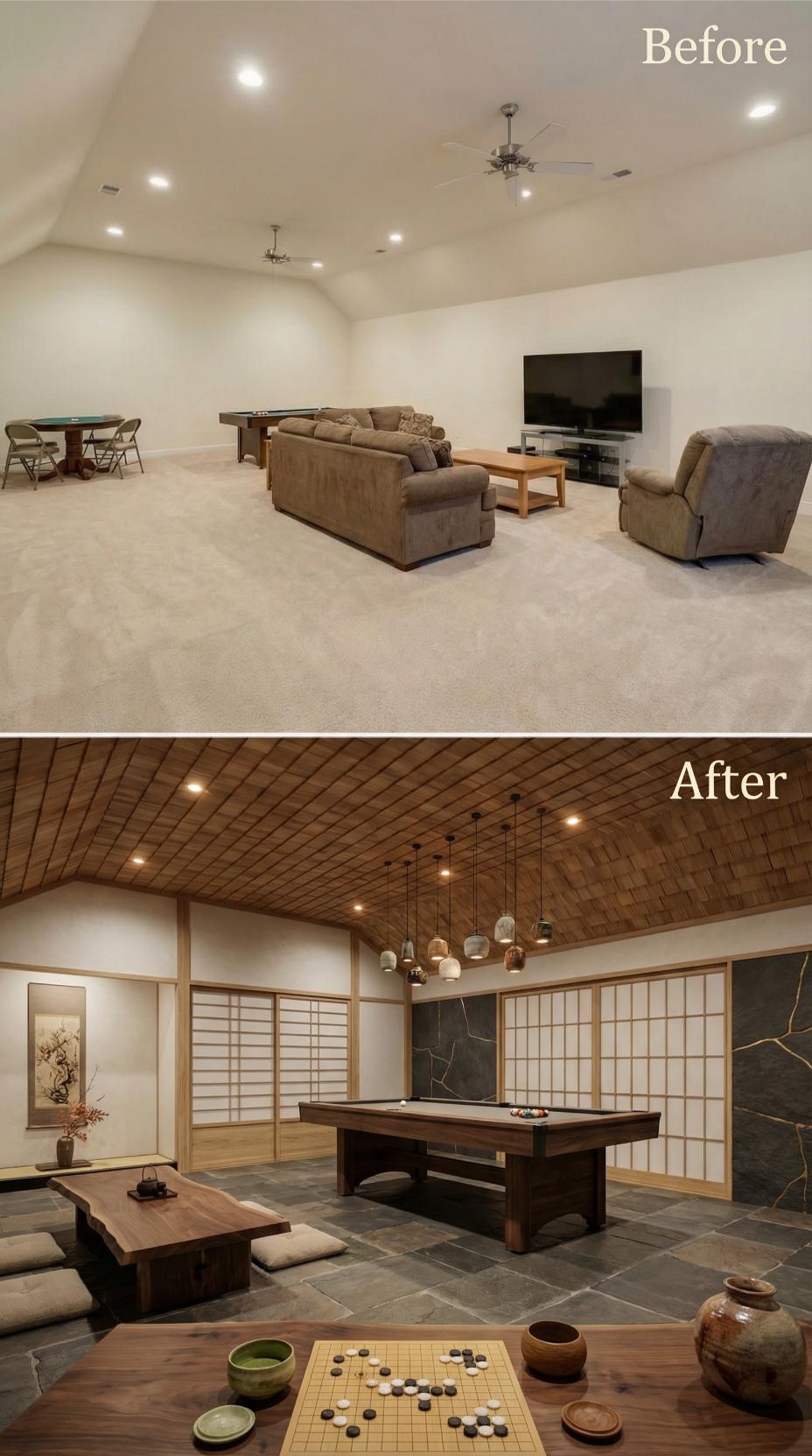 Japanese Tea House Aesthetic with Cedar Lattice Ceiling and Shoji Screens