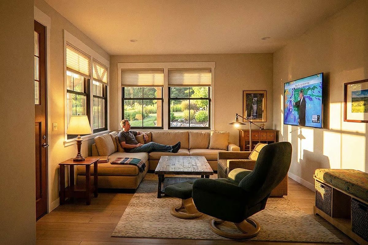 Family Room with Sectional Sofa and Garden Views