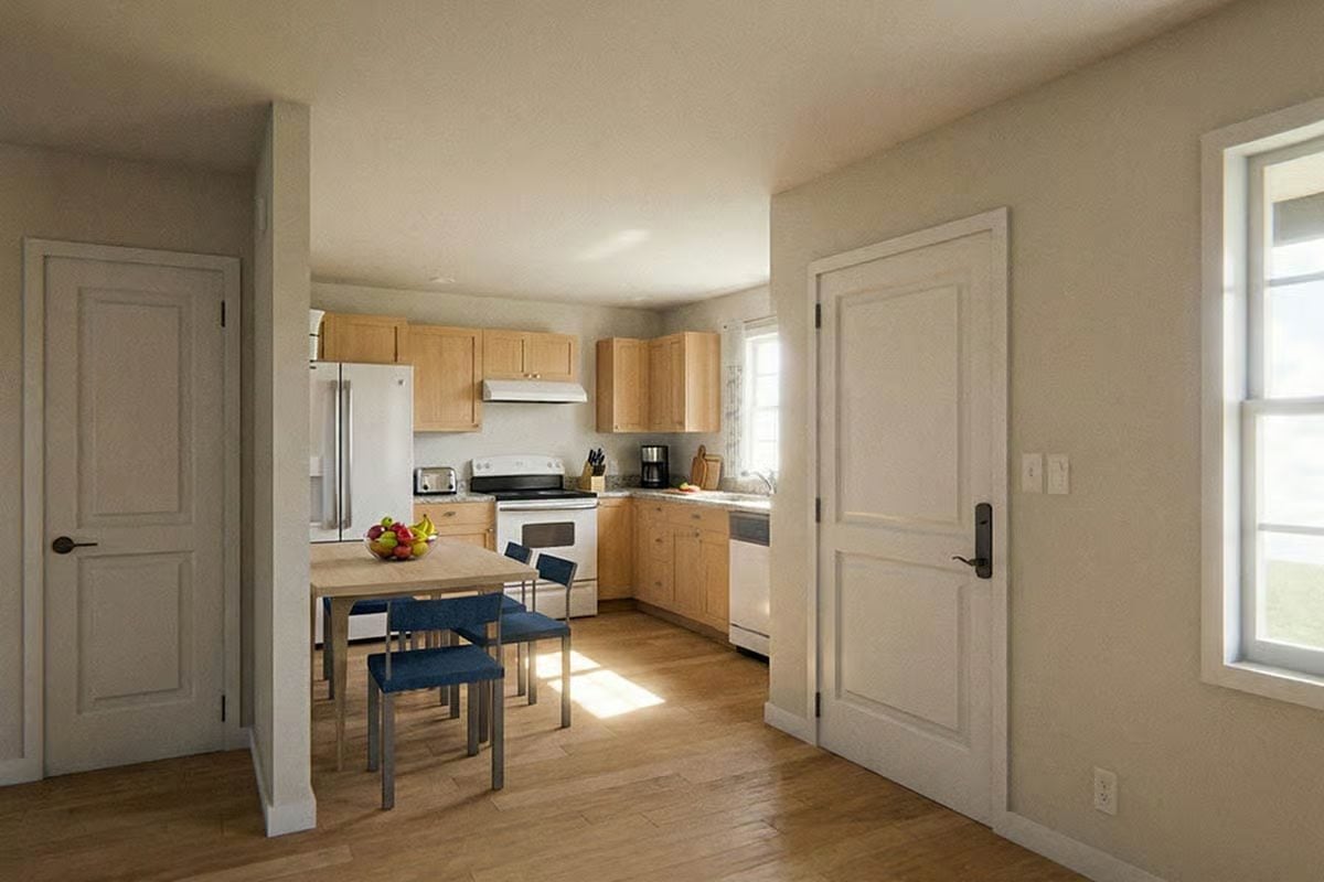 Open-Concept Kitchen and Dining Area with Natural Light