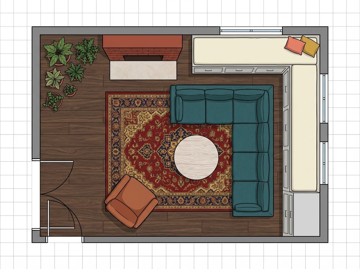 Corner Sectional with Fireplace Offset Left and Wraparound Window Seat
