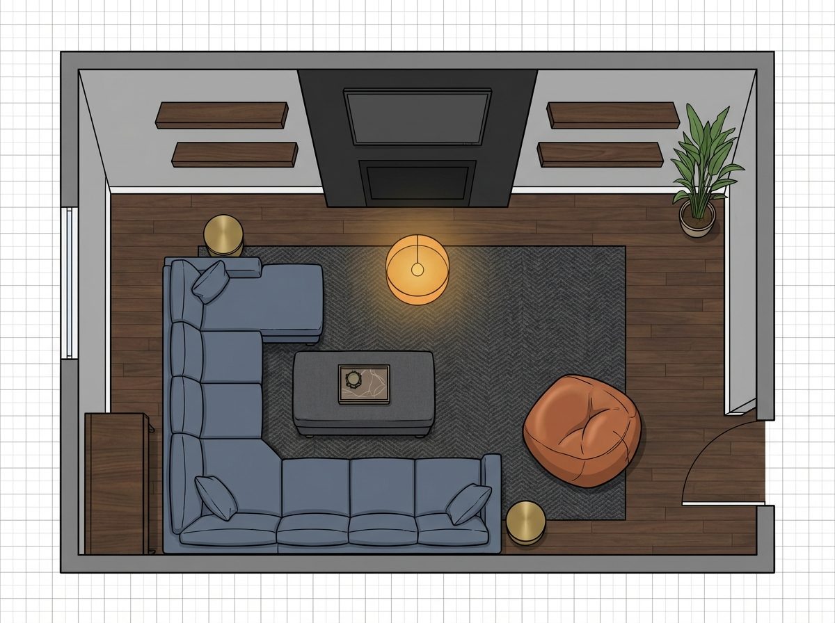 Rear Fireplace with Media Wall Combination and Wraparound Casual Seating